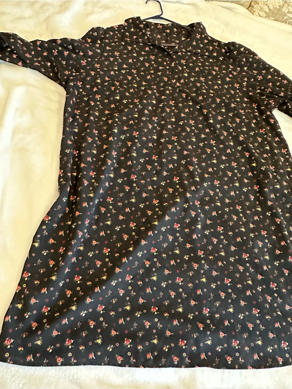 SHEIN Black Floral Nightgown with Pink Red Accents